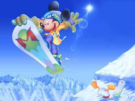 mickey snow boarding - mickey