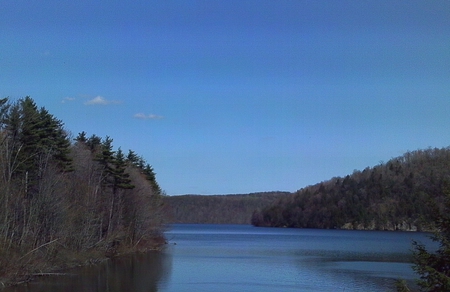 Summit of my dam - dam, sky, lake, trees, water, blue sky