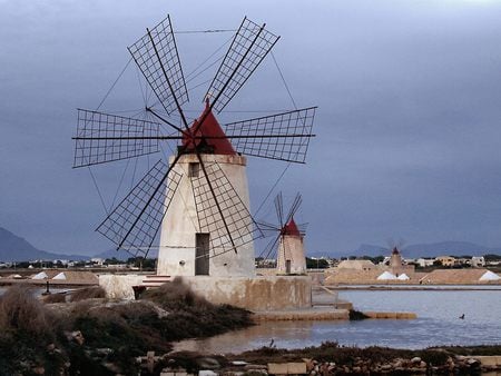 Windmills and Salt Marsala Sicily Italy