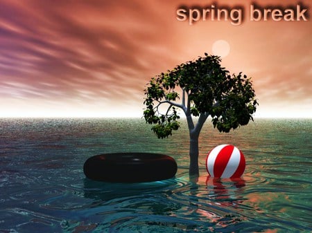 Springbreak - tube, ball, sky, break, water, spring, tree, floating