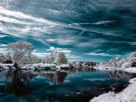 80 - winter, nature, lake, trees