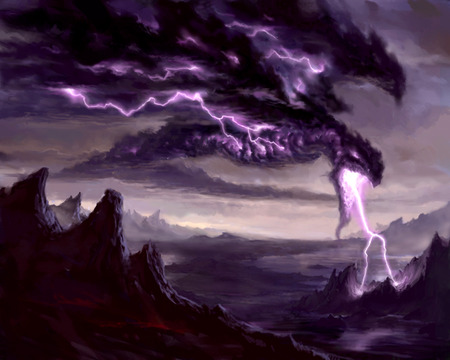 77885. jpg - clouds, dragon, purple, mountins, litghtening, sky