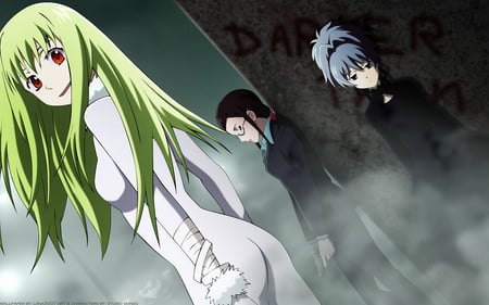 Darker Than Black - female, hair, eyes, black, darker, mist, violet, red, blue, than, green, anime