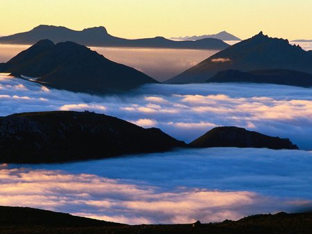 Valley Mist Dawn South-West National Park, Tasmania, Australia - south-west national park, tasmania, rocks, australia