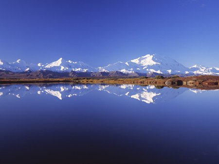 Solitude Mount McKinley, Alaska - lake, mountain, alaska, mountains, shore, mckinley, nature, reflection, usa