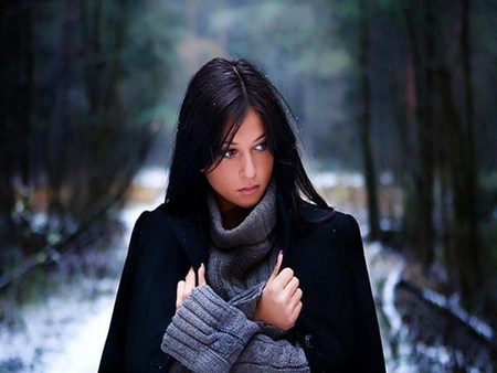 Chill in the air - thoughtful, woman, sweater, shoulders, coat, cool