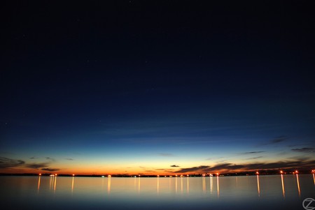 Lameque Island - blue, island, lameque, night, dark, black, lights, sun, sky