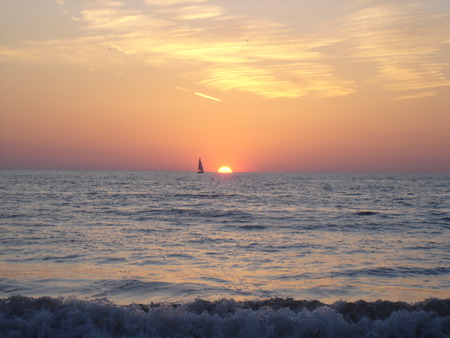 ~Sailing by the Sunset, just me & my love...~Picture #2~ - clouds, beautiful, serene, sea, ocean, photograph, florida, sunset, nature, sailboat, waves