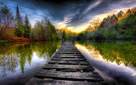 Half Way Path - nature, sky, lake, trees, forest, reflection, path