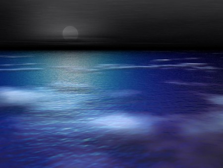 MOON OVER BLUE OCEAN - moon, night, ocean, blue