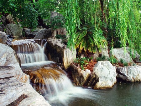 Australian Waterfall - wonder, creek, lakes, lagoons, white, amazing, australian, cool, grass, garden, land, wonderfall, landscape, nature, beautiful, leaves, stones, nice, trees, water, leaf, black, rocks, green, rivers, rapids, forests, falls, moss, waterfalls, plants, foam, awesome, australia