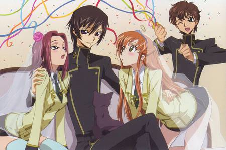 Code Geass - lelouch, kallen stadtfeld, suzaku kururugi, shirley fenette, anime, geass