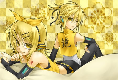 Len & Rin - anime, vocaloid, girl, kagamine len, blonde hair, short hair, boy, kagamine rin, cute, brothers, sexy, blue eyes