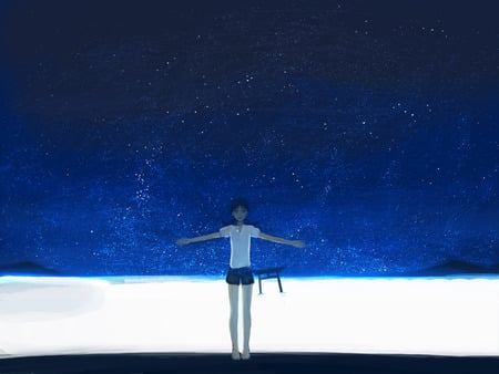 sea of stars - nice, girl, night, painting, arts, star, pretty, cool, blue, painted, cute