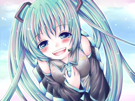 Hatsune Miku - anime, vocaloid, twintails, girl, blush, hatsune miku, long hair, blue hair, cute, sexy, blue eyes