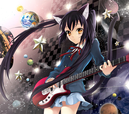 rockin kitty - nice, neko, cat, girl, guitar, lovely, concert, bass, pretty, cats, cute