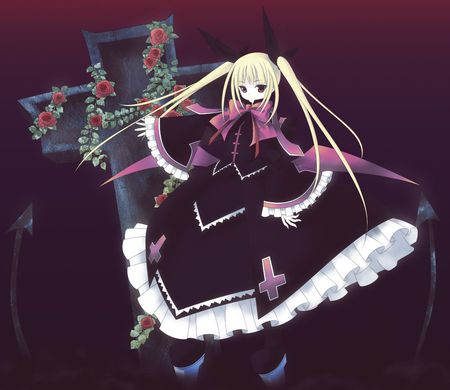 Rachel Alucard - vampire, roses, game, rachel alucard, anime, girl, cross, blazblue