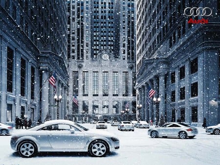 Audi - snow, cars, audi, white