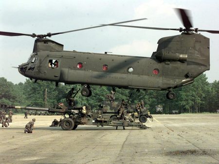 Airborne Division Howitzer - airborne division, helicopter, ch47, conscript army, airborne, howitzer, ch-47, military, armed forces, cargo helicopter, airborn division