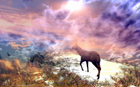 Higher Than Wings - colorful, graphics, deer, 3d, 3d and cg, light, mountain