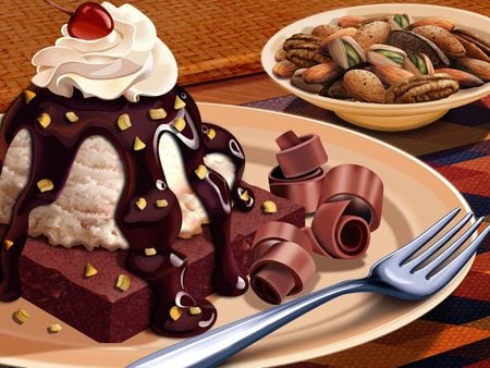 Tastiness Dessert - pie, food, sweets, comestible, tastines, vanilla, saliva drops lol xd, yummy, nice, dessert, cake, hungry, chocolate, models, cool, tasty, ice, graphics, ice with chocolat, funny, cakes, eating, pudding, smells, good