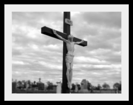 On The Cross - clouds, jesus, tombstone, graveyard, cross