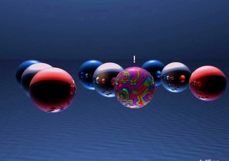 Be different - pink, blue, exclamation, different, one, colors red, spheres