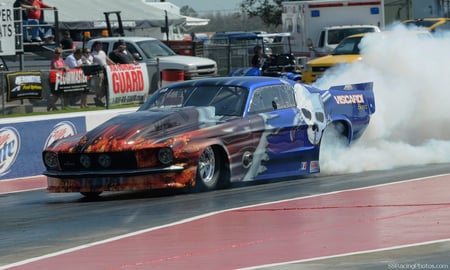 Mustangs and Skulls - fast, smoke, drag race, cars, auto racing, race car, fire, race, car, speed