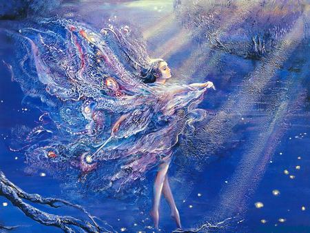 Where Moonbeams Fall - abstract, fantasy, blue, moonbeams, fairy