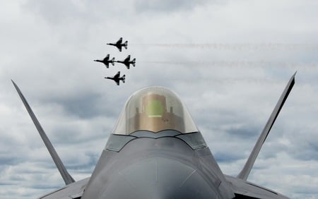 Guarding our Leader - f 22, falcon, f 16, raptor