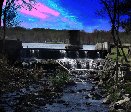 Spring Love - trees, water, rocks, sky