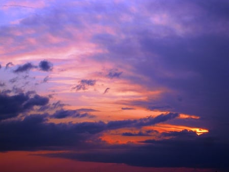 magic sunset - purple, sky, clouds, sun, magic, sunset, wonderful