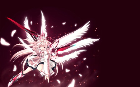 Pink Anime Angle - wings, sword, pink, wing, angle, anime, hair, eyes