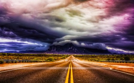 Destination - journey, travel, sky, railing, road, mountain