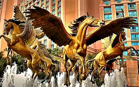 Flying Horses - abstract, monument, fountain, horse, building