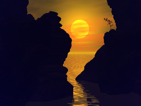 Sunset - sunset, sea, rocks