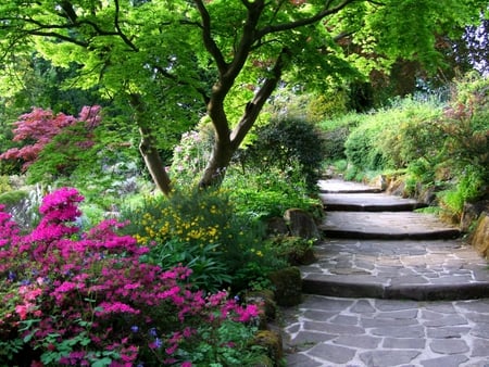 stairs in the spring garden - garden, spring, stairs