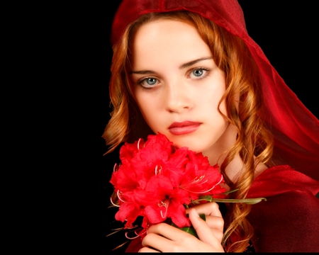 MY FAIR LADY - flowers, pretty, woman, red, potrait