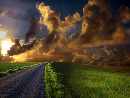 road - nature, sky, hot, clouds, road, scene