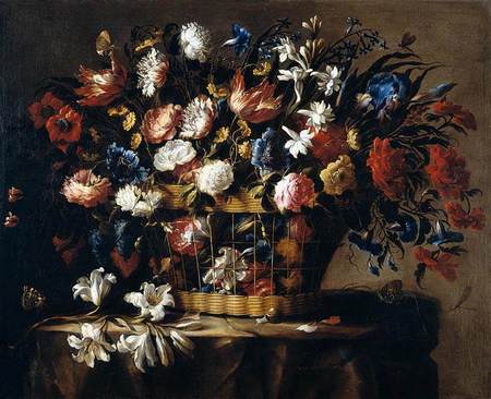 Beautiful Bouquet - roses, table, petals, still life, leaves, flowers, basket, daisies, carnations