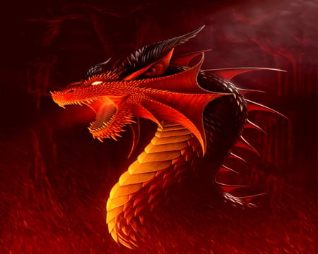 Glowing Dragon . jpg - orangered, fantasy, orintal, dragon