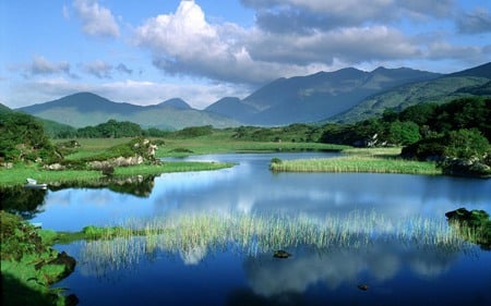 VALLEY LAKE - sky, valley, lake, reflection, clouds, mountains