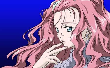 Simoun - anime, female, simoun, blue, eyes, pink, dark, hair