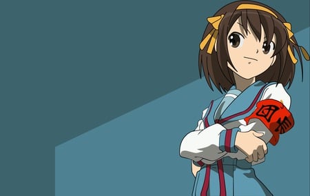 The Melancholy of Haruhi Suzumiya - anime, female, haruhi, brown, melancholy, suzumiya, hair, uniform