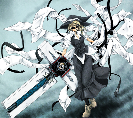 Kirisame Marisa - anime, gun, girl, blonde hair, short hair, touhou, cigarette, cute, kirisame marisa, sexy, sunglasses, trigun, blue eyes