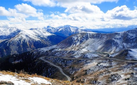 Mountains - sky, mountains, road, clouds, nature