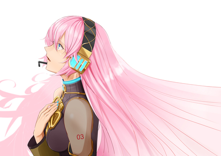 Megurine Luka - sexy, girl, blue eyes, long hair, pink hair, vocaloid, headphones, megurine luka, anime, cute