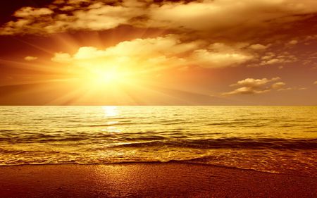 amber suset - sun, water, sunset, sea, amber