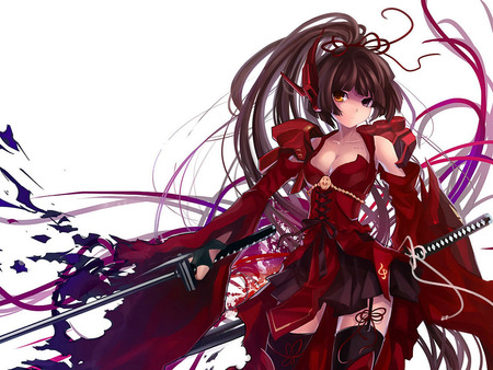 Red Sword - anime, red, girl, sword, pink, hair