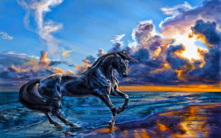 Horse Of Mighty - nature, beach, sea, beauty, horse, sky, animals